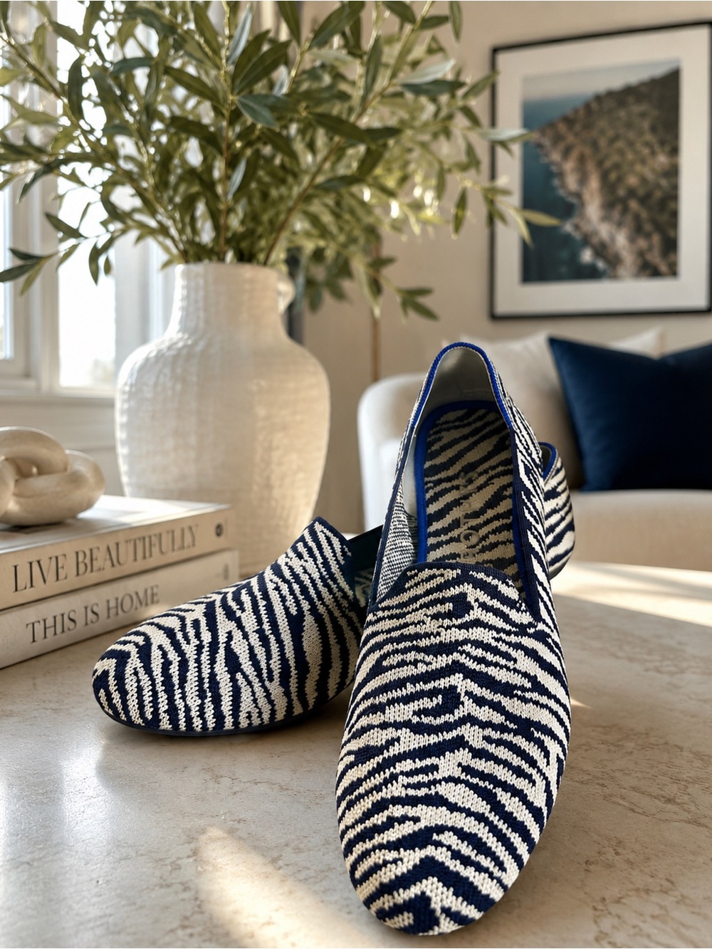 Rothy’s The Loafer Navy Zebra Retired Print Knit Flats US 9.5